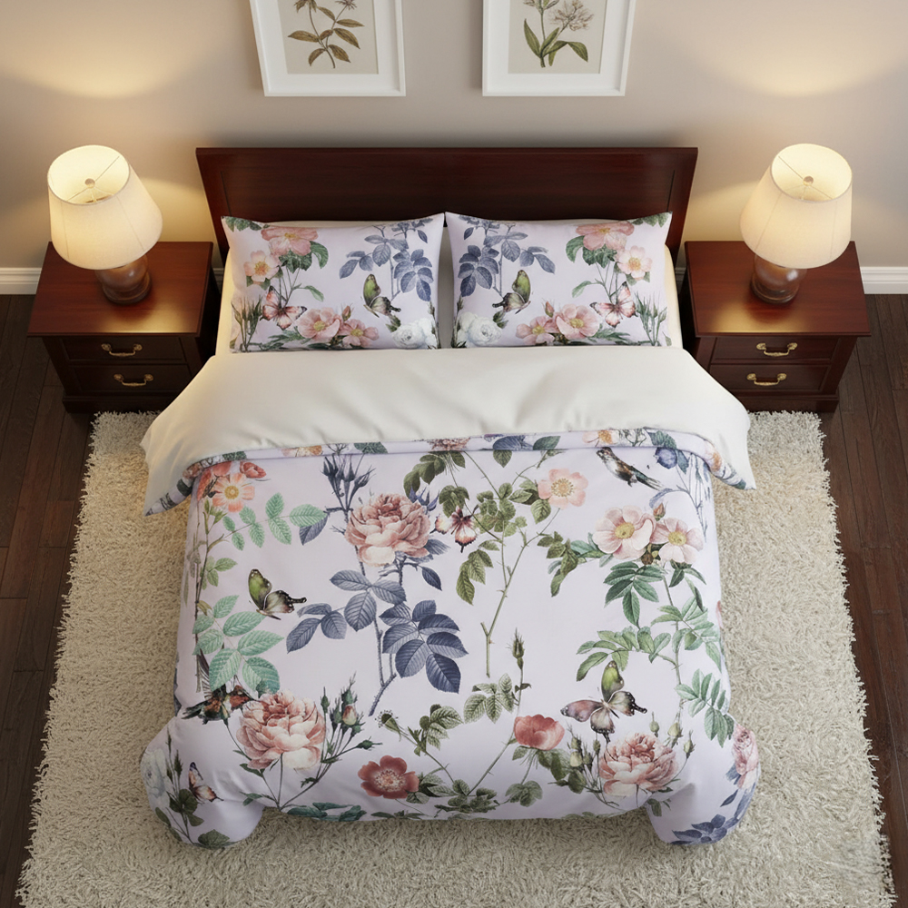 Moderná obliečka na prikrývku Cathy Vintage Floral & Bird Print Súprava obliečok na prikrývku