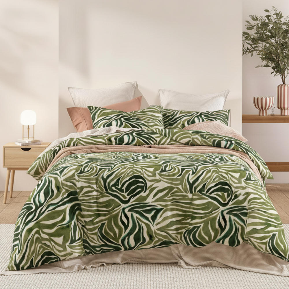 Green Leaf Prints Čistá bavlna z mikrovlákna s potlačou Obliečka na paplón Súprava obliečok na posteľ